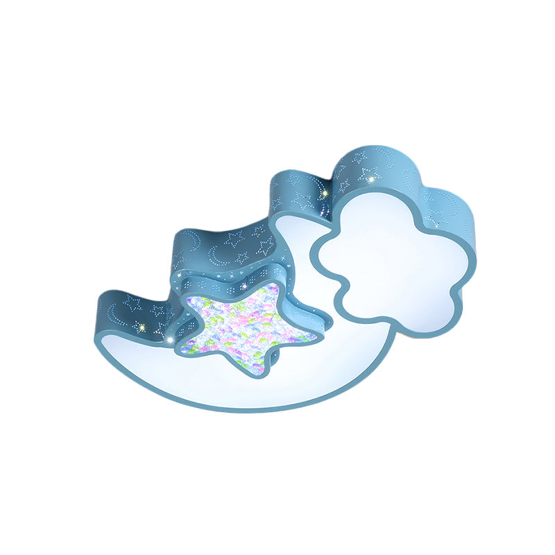 Nordic LED Flush Ceiling Light with Acrylic Starry Sky Design - Ideal for Child's Bedroom - White/Pink/Blue Options
