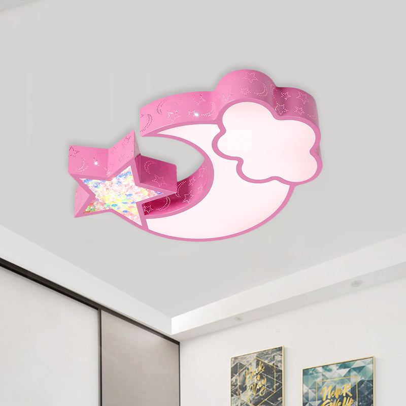 Nordic LED Flush Ceiling Light with Acrylic Starry Sky Design - Ideal for Child's Bedroom - White/Pink/Blue Options