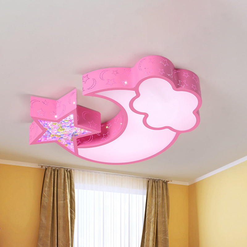 Nordic LED Flush Ceiling Light with Acrylic Starry Sky Design - Ideal for Child's Bedroom - White/Pink/Blue Options