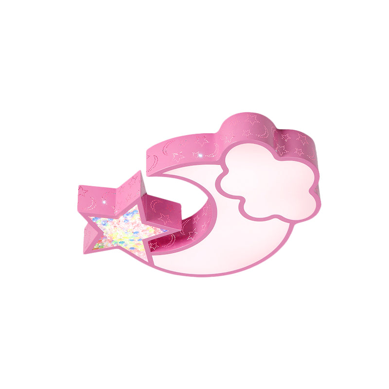 Nordic LED Flush Ceiling Light with Acrylic Starry Sky Design - Ideal for Child's Bedroom - White/Pink/Blue Options