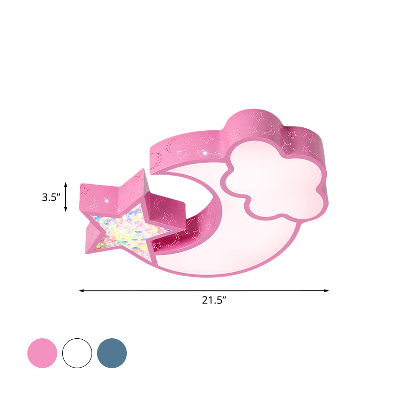 Nordic LED Flush Ceiling Light with Acrylic Starry Sky Design - Ideal for Child's Bedroom - White/Pink/Blue Options