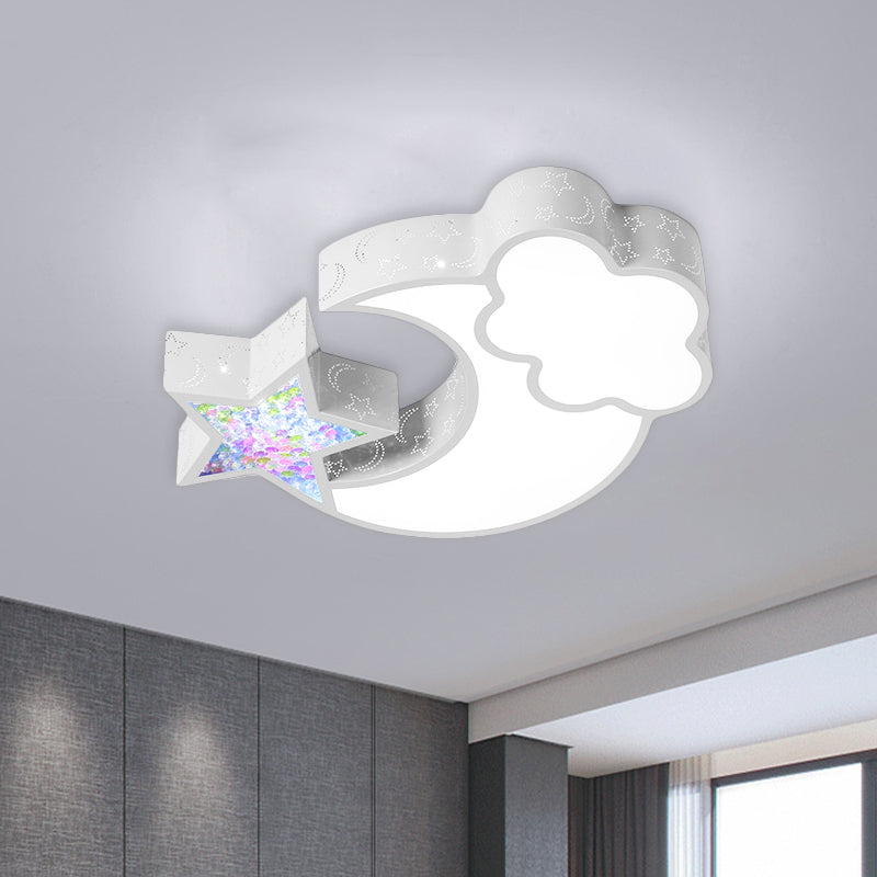 Nordic LED Flush Ceiling Light with Acrylic Starry Sky Design - Ideal for Child's Bedroom - White/Pink/Blue Options
