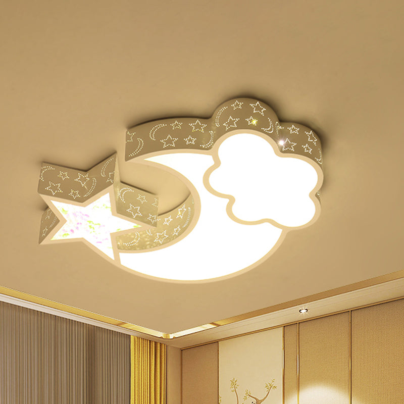 Nordic LED Flush Ceiling Light with Acrylic Starry Sky Design - Ideal for Child's Bedroom - White/Pink/Blue Options