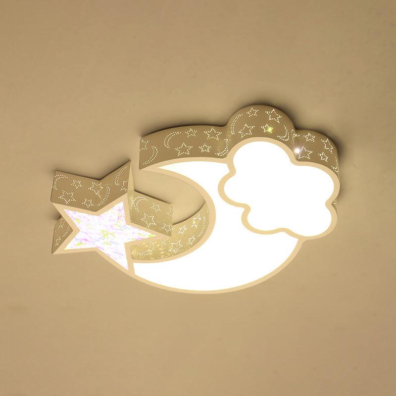 Nordic LED Flush Ceiling Light with Acrylic Starry Sky Design - Ideal for Child's Bedroom - White/Pink/Blue Options