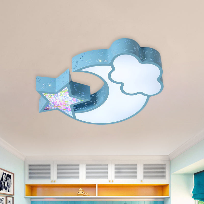 Nordic LED Flush Ceiling Light with Acrylic Starry Sky Design - Ideal for Child's Bedroom - White/Pink/Blue Options