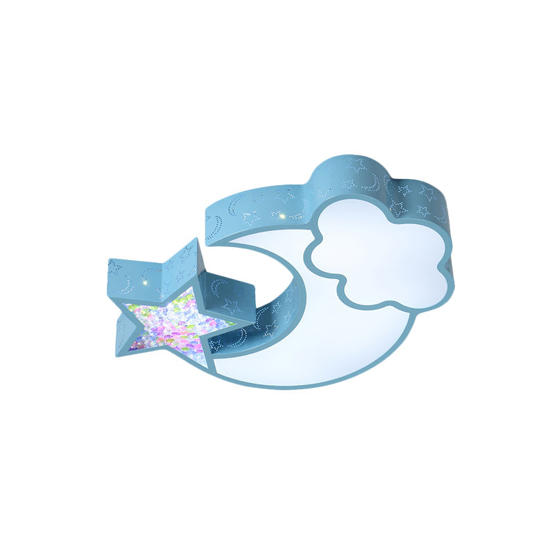 Nordic LED Flush Ceiling Light with Acrylic Starry Sky Design - Ideal for Child's Bedroom - White/Pink/Blue Options