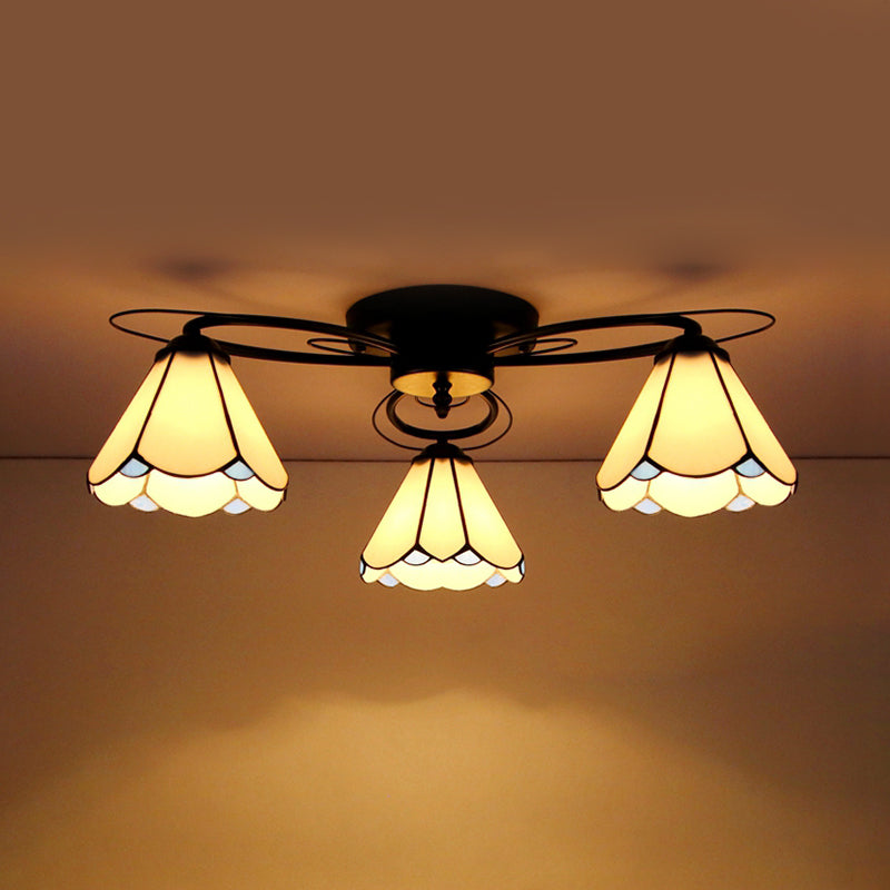 Plafonnier rétro géométrique avec vitrail - Blanc/bleu ciel/transparent/bleu foncé - Luminaire de chambre