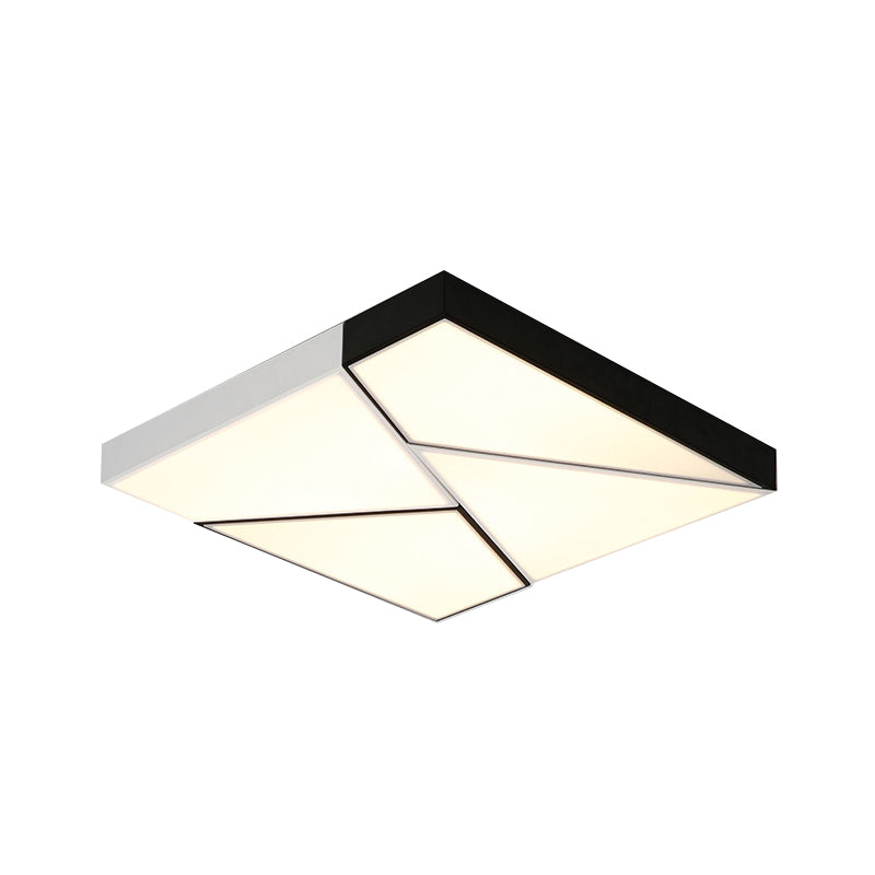 Modern Metal Led Flush Mount Light | Black & White Rectangular Ceiling Fixture Warm/White Acrylic