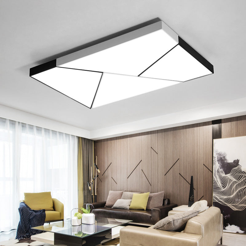 Modern Metal LED Flush Mount Light | Black & White Rectangular Ceiling Fixture | Warm/White Light | Acrylic Shade | 21.5"/38"/45" Wide