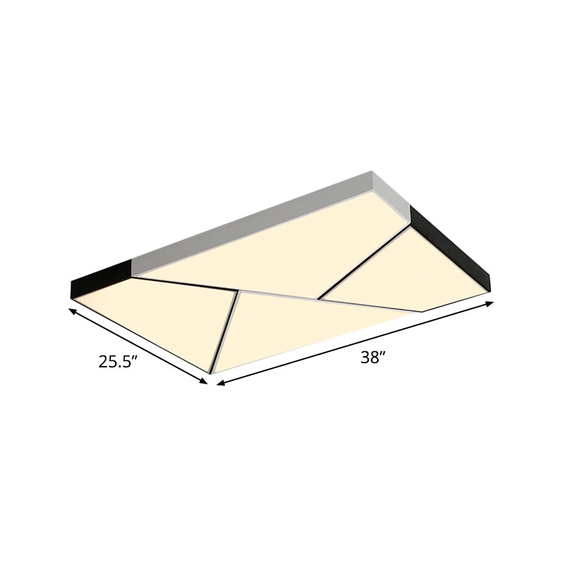 Modern Metal LED Flush Mount Light | Black & White Rectangular Ceiling Fixture | Warm/White Light | Acrylic Shade | 21.5"/38"/45" Wide