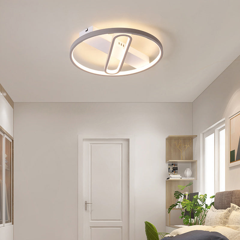 Geometric Flush Mount Ceiling Light in Metal Grey - Modern LED Lamp (Warm/White Light) - 16.5"/20.5" Width