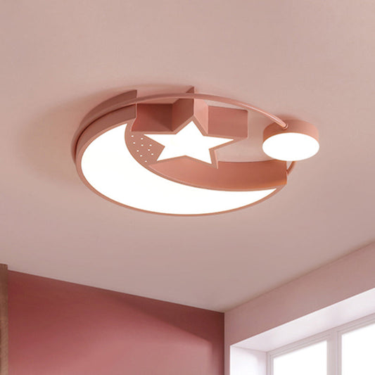 Nordic LED Moon and Star Ceiling Light in Pink Finish - Perfect for Girls' Bedrooms