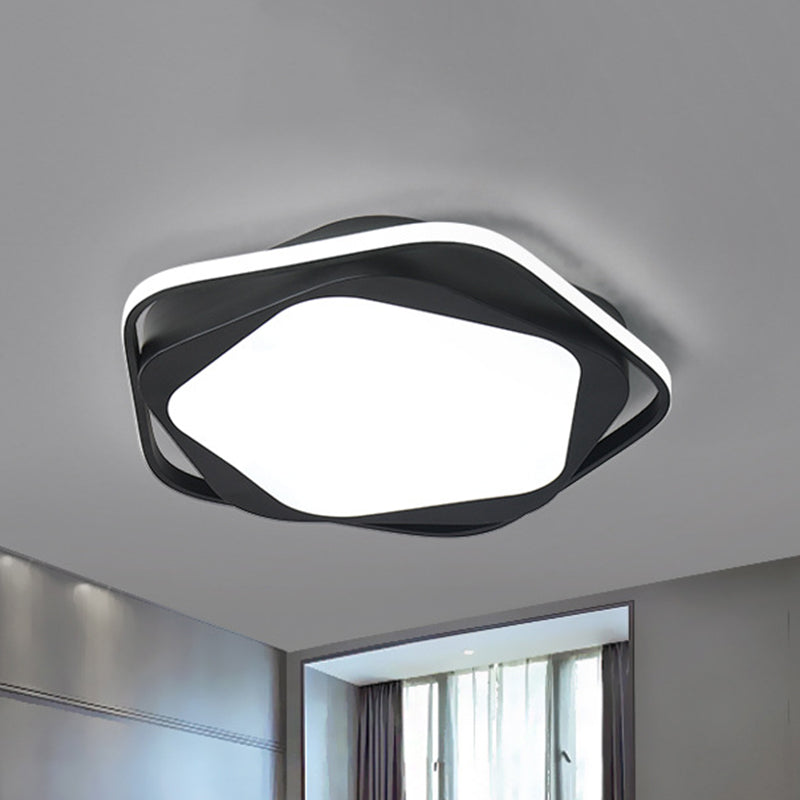 Minimalist LED Bedroom Ceiling Flush Mount Light - Black Finish with White/Warm Pentagon Acrylic Shade