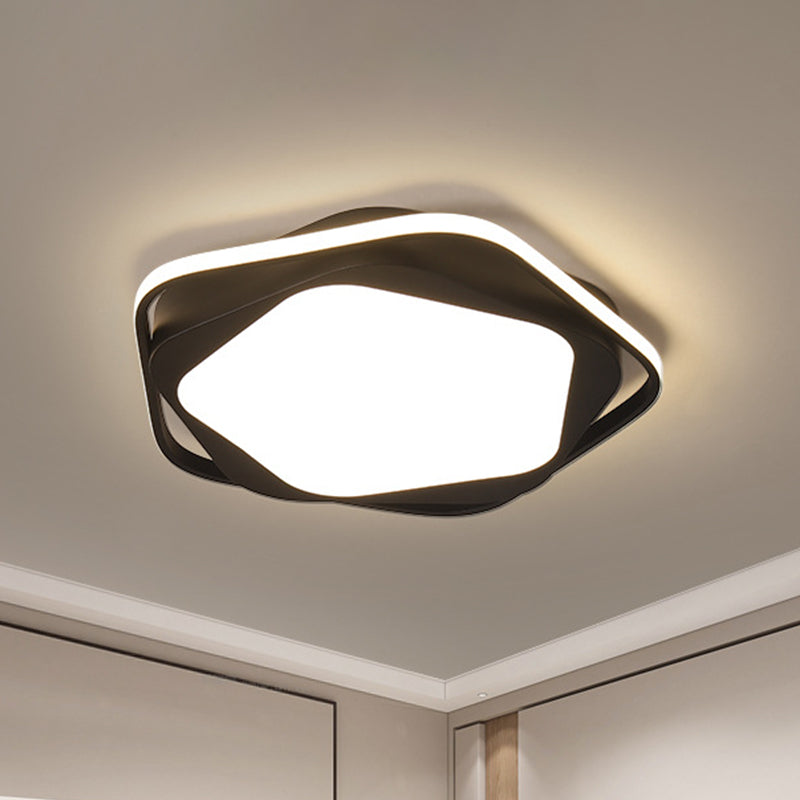 Minimalist LED Bedroom Ceiling Flush Mount Light - Black Finish with White/Warm Pentagon Acrylic Shade