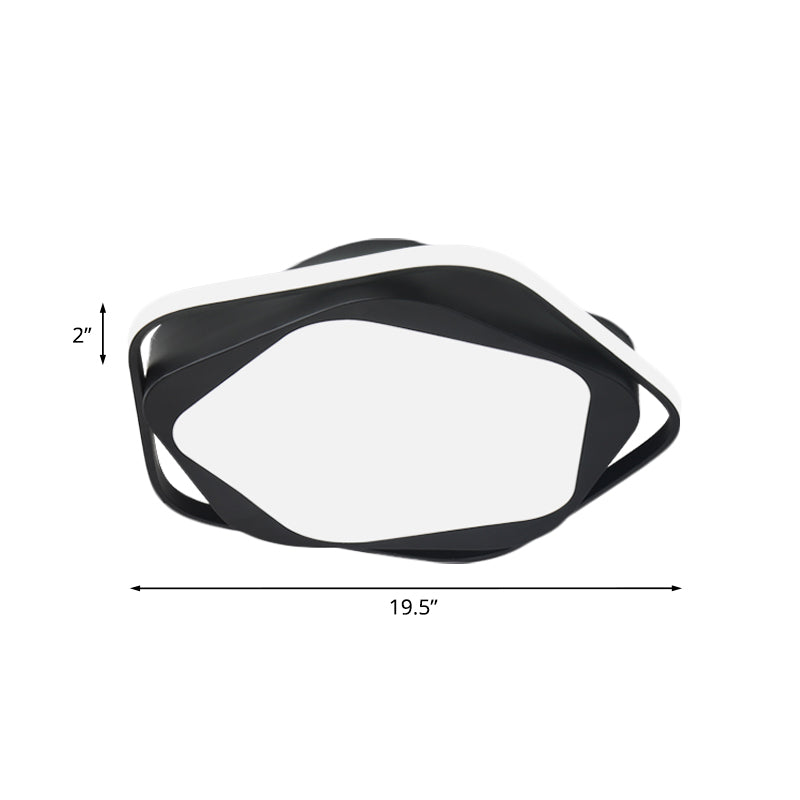 Minimalist LED Bedroom Ceiling Flush Mount Light - Black Finish with White/Warm Pentagon Acrylic Shade