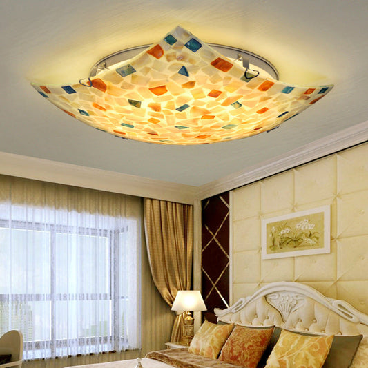 Vintage Mosaic Glass Flush Mount Ceiling Light for Living Room - Colorful Square Design