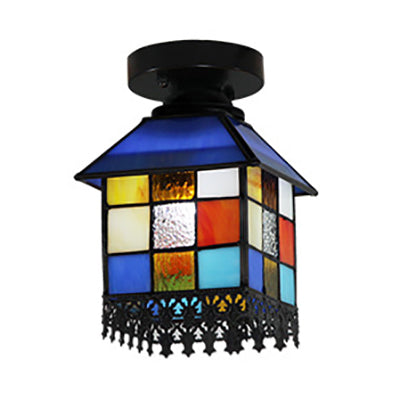 Plafonnier à 1 lampe en vitrail Tiffany pour une décoration de chambre colorée
