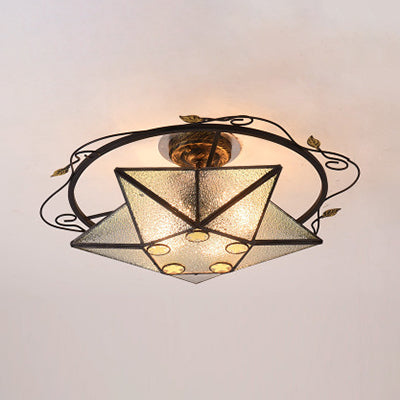 Tiffany Vintage Stained Glass 5 Pointed Star Ceiling Light - Semi Flush Mount in Multi-Color