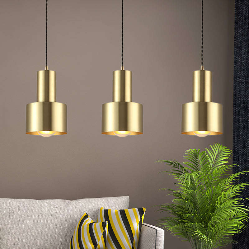 Suspension tambour en laiton de style rétro - Plafonnier en métal pour salon