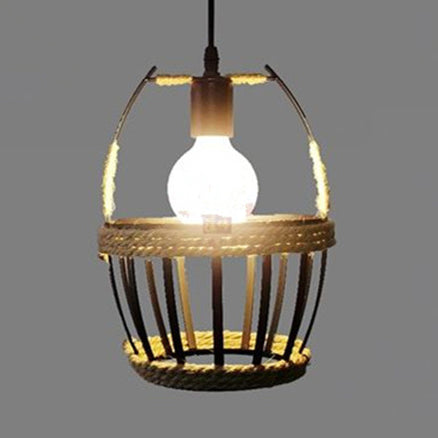 Country 1-Light Restaurant Pendant Ceiling Light with Rope Detail in Black