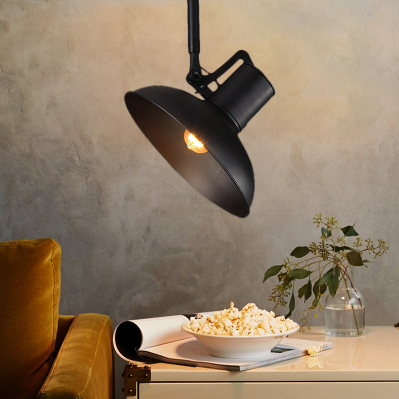 Retro Metal Pendant Light With Adjustable Shade In Matte Black