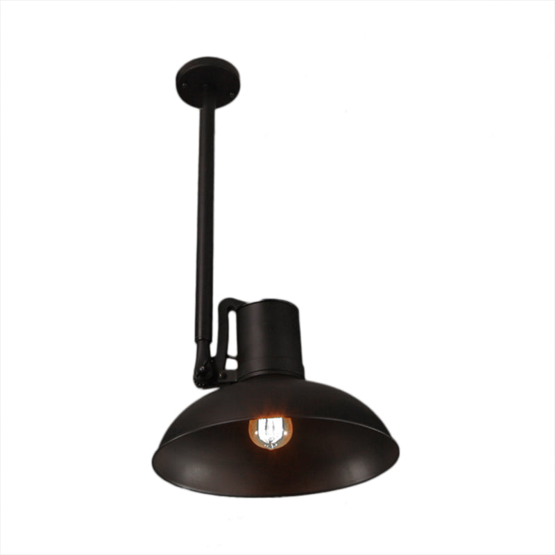 Retro Stylish Adjustable Pendant Light - Matte Black Metal Bowl Shade Ceiling Fixture, 1 Light