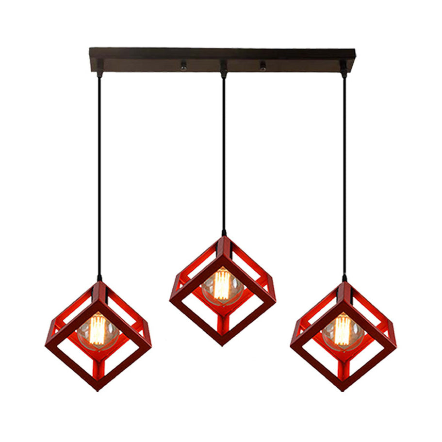 Industrial Metal Pendant Light With Wire Cage Shade - 3 Bulbs Black/White For Living Room Ceiling