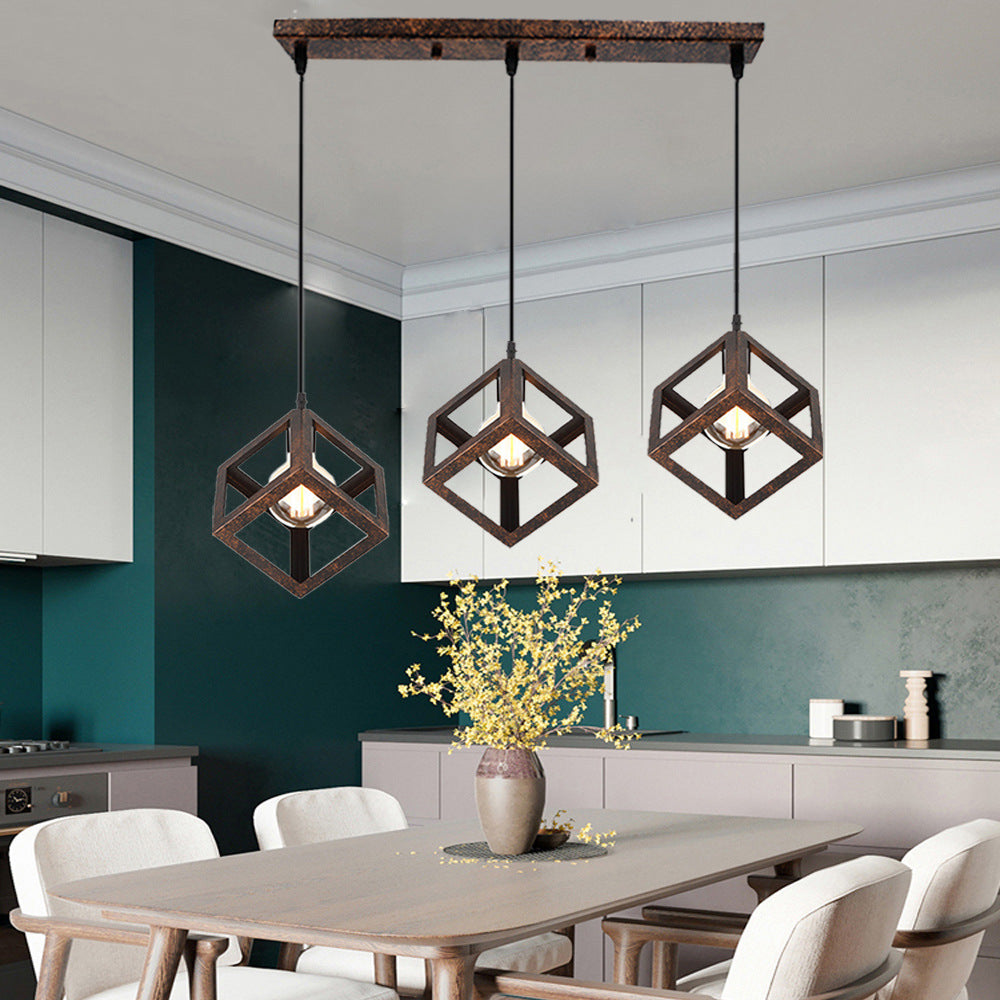 Industrial Metal Pendant Light With Wire Cage Shade - 3 Bulbs Black/White For Living Room Ceiling