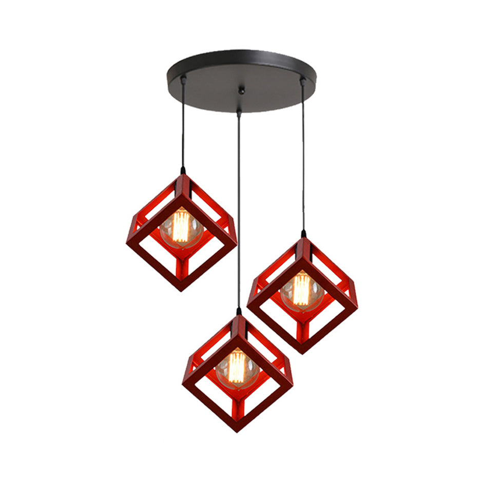 Suspension industrielle en métal avec abat-jour en cage métallique - 3 ampoules, noir/blanc, plafonnier de salon