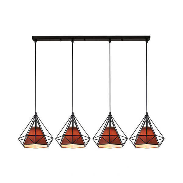 Industrial Diamond Wire Cage Pendant Light with Multi-Colored Shade - 5 Lights