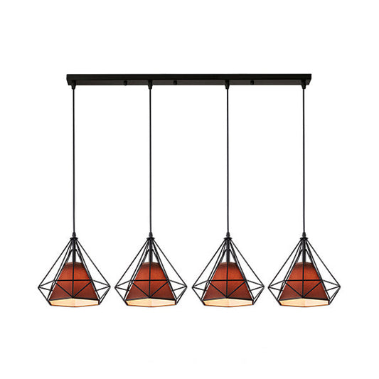 Industrial Diamond Wire Cage Pendant Light with Multi-Colored Shade - 5 Lights