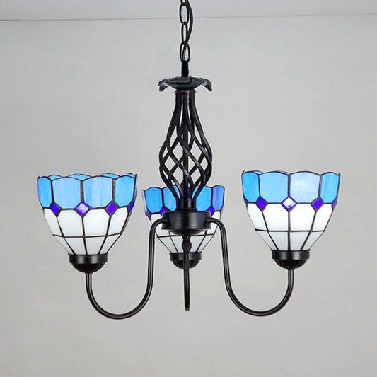 Nautical Gooseneck Pendant Light - Blue Glass 3-Light Chandelier for Foyer Ceiling