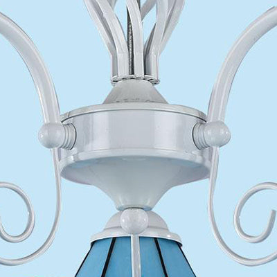 Lustre traditionnel en forme de cône en verre bleu avec 3 lumières pour salle à manger