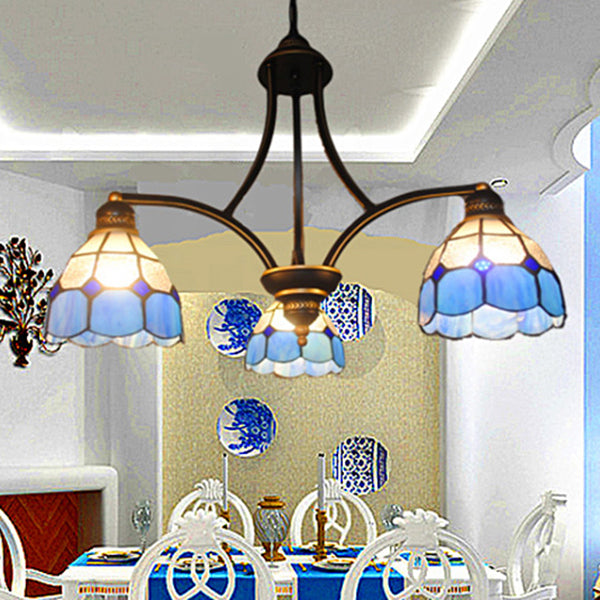 Blue Stained Glass Chandelier With 3 Dimmable Lights - Perfect For Indoor Dining Tables