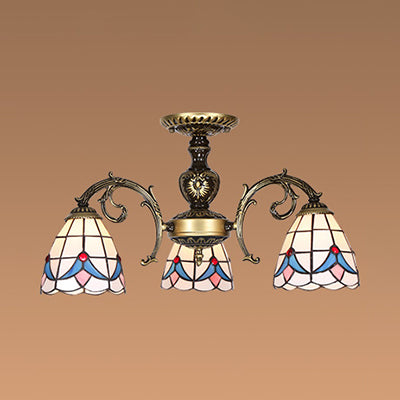 Vintage Tiffany Stained Glass Chandelier With 3 Lights For Bedroom- Magnolia Ceiling Lighting