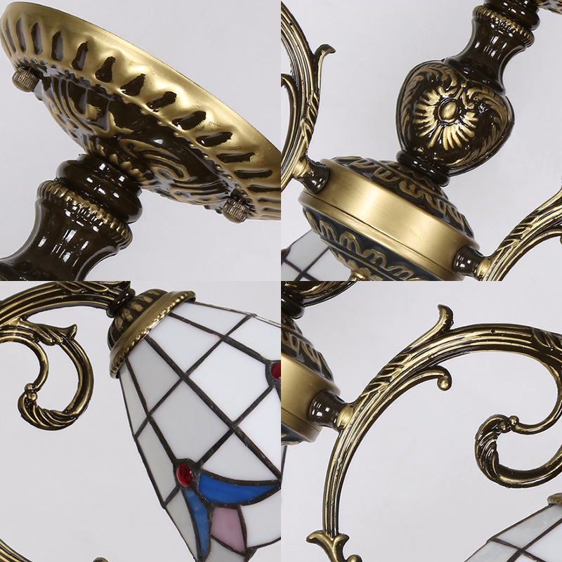 Vintage Tiffany Stained Glass Chandelier With 3 Lights For Bedroom- Magnolia Ceiling Lighting