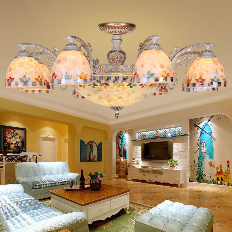 Vintage Multi Light Ceiling Lamp With Bowl Hanging Chandelier And Shelly Shade - Ideal For Living
