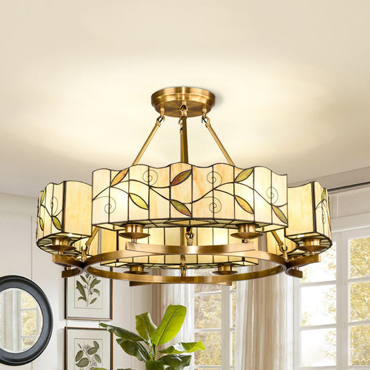Rustic Vintage 8-Light White Glass Leaf Chandelier for Living Room
