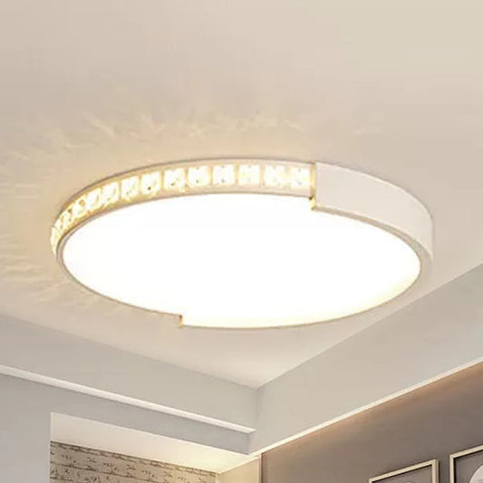 Modern Acrylic Circle LED Flushmount Ceiling Light with Crystal Deco - White Indoor Lighting