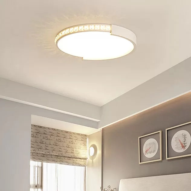 Modern Acrylic Circle LED Flushmount Ceiling Light with Crystal Deco - White Indoor Lighting