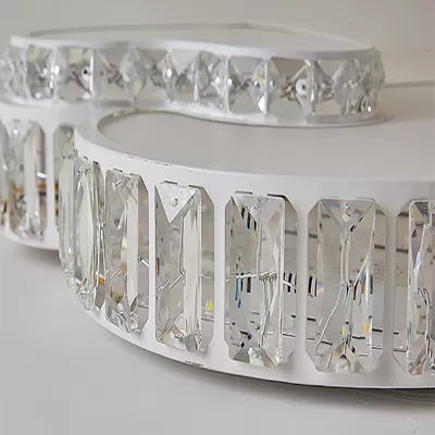 Modern White Double Heart LED Flushmount Light with Clear Crystal Deco – Stylish Acrylic Ceiling Light for Bedroom