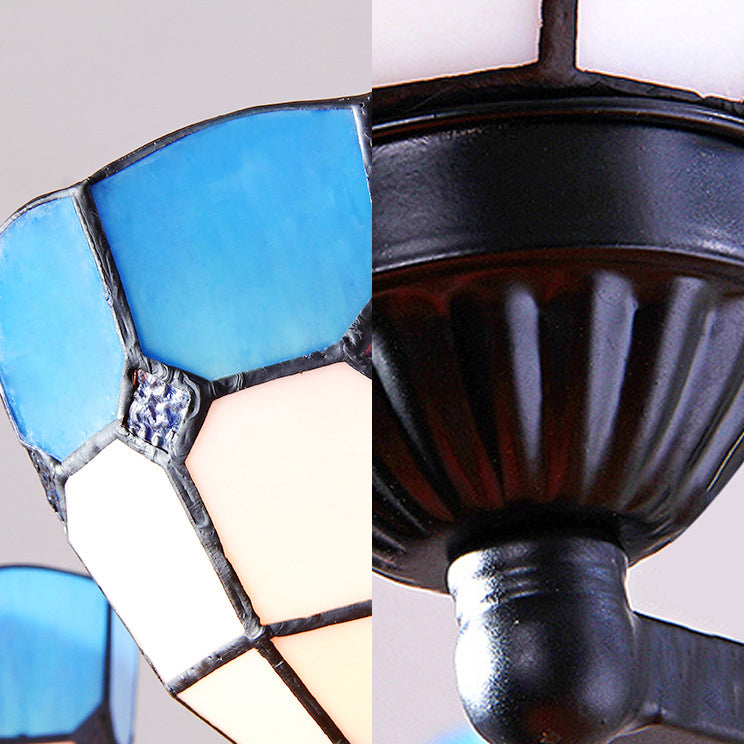 Lustre baroque réglable en verre bleu avec chaîne en métal et 3 lumières suspendues
