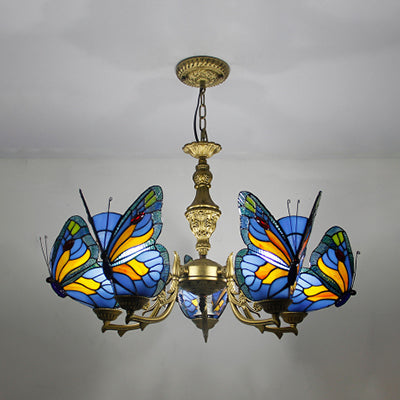 Plafonnier moderne en forme de papillon en verre teinté à chaîne réglable de style loft en multicolore
