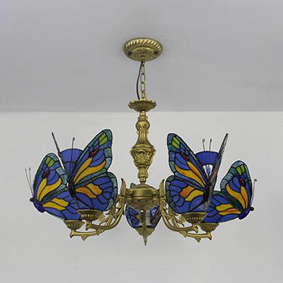 Plafonnier moderne en forme de papillon en verre teinté à chaîne réglable de style loft en multicolore
