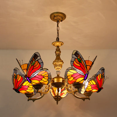 Plafonnier moderne en forme de papillon en verre teinté à chaîne réglable de style loft en multicolore