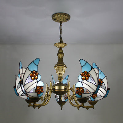 Plafonnier moderne en forme de papillon en verre teinté à chaîne réglable de style loft en multicolore