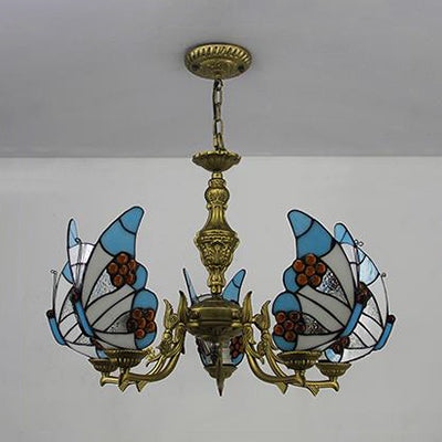Plafonnier moderne en forme de papillon en verre teinté à chaîne réglable de style loft en multicolore
