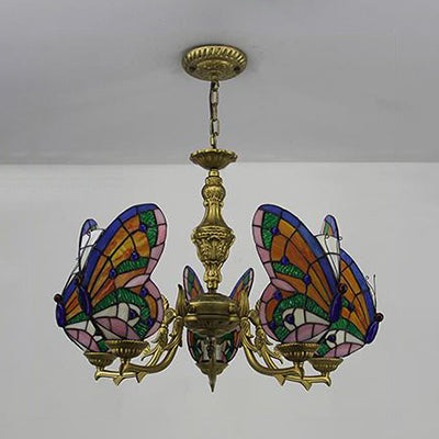 Plafonnier moderne en forme de papillon en verre teinté à chaîne réglable de style loft en multicolore