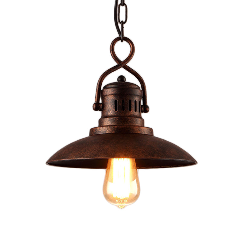 Suspension en forme de dôme métallique en bronze vintage : plafonnier de restaurant à 1 lampe avec chaîne de suspension