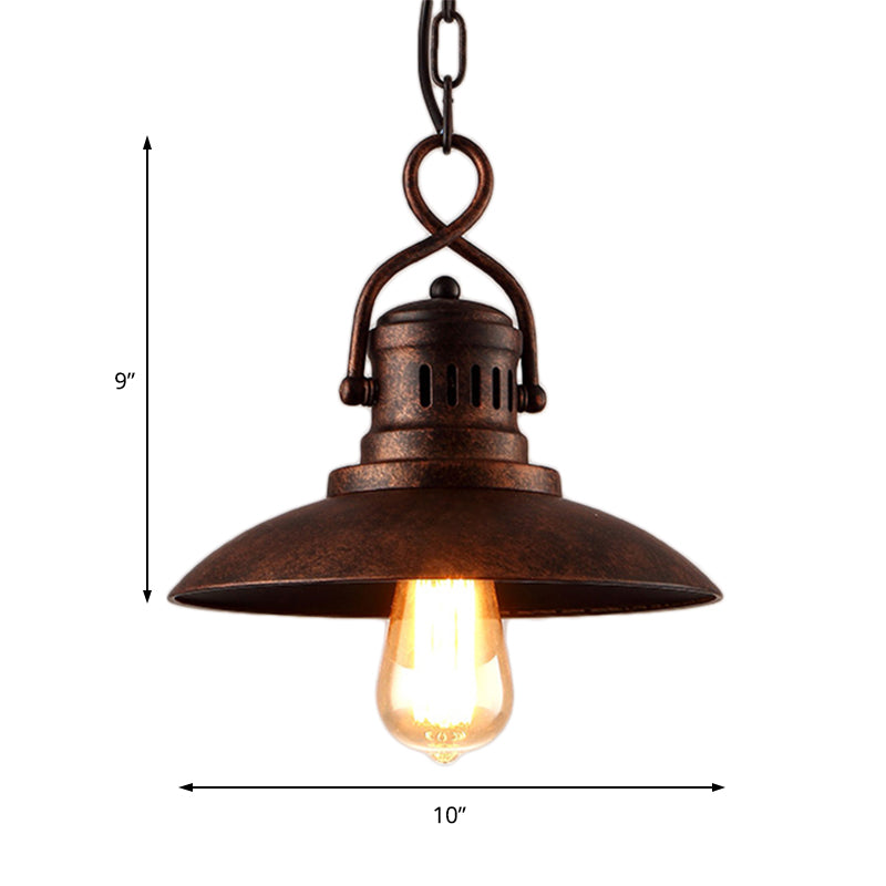 Suspension en forme de dôme métallique en bronze vintage : plafonnier de restaurant à 1 lampe avec chaîne de suspension